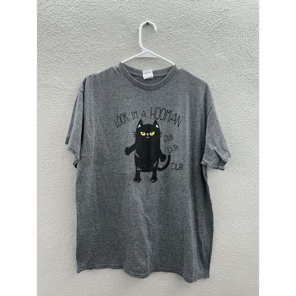 Delta Pro Weight Unisex T-Shirt Size Large Gray Cat Funny Short Sleeve Graphic - Picture 1 of 11